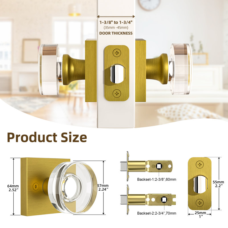 Coolnews Modern Grace Series Crystal Passage Door Knobs, Antique Brass
