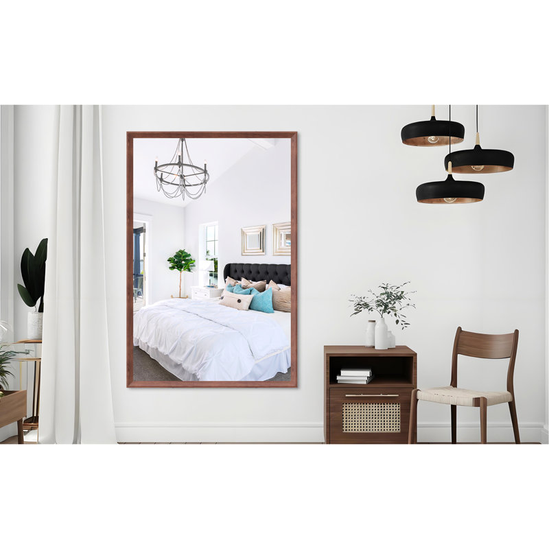 Miroir rectangulaire surdimensionné de 60 po x 40 po avec cadre en aluminium noyer, pour salle de bain, salon, chambre à coucher, installation verticale ou horizontale, grande salle de bain pratique et fonctionnelle