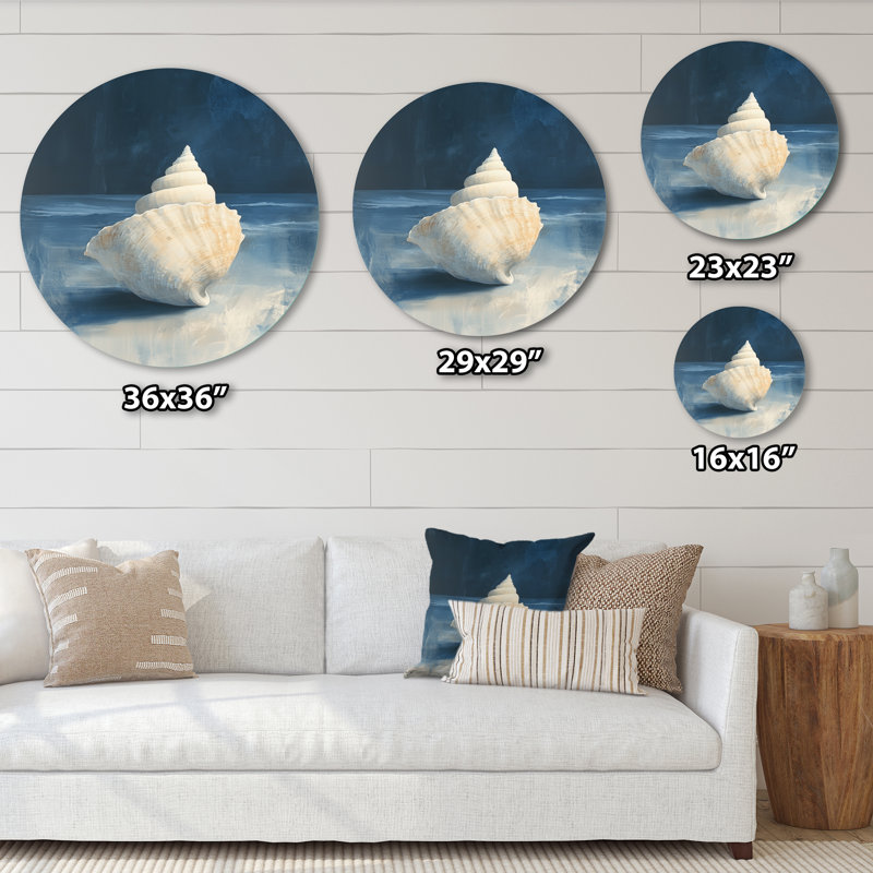 Coquillage au vent - Décoration murale ronde à thème nautique, imprimée sur métal, H 23 po x l 23 po