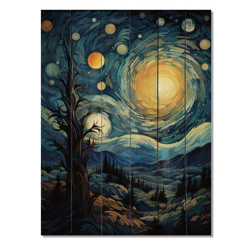 «The Starry Night Over The Rhone III», reproduction sur bois, H 32 po x l 24 po x P 0,78 po