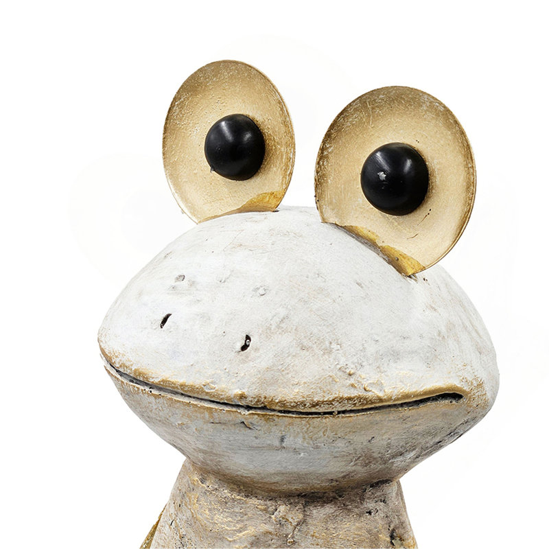 Figurine de grenouille blanche 11,4x8,3x24,8 "avec bras et yeux dorés