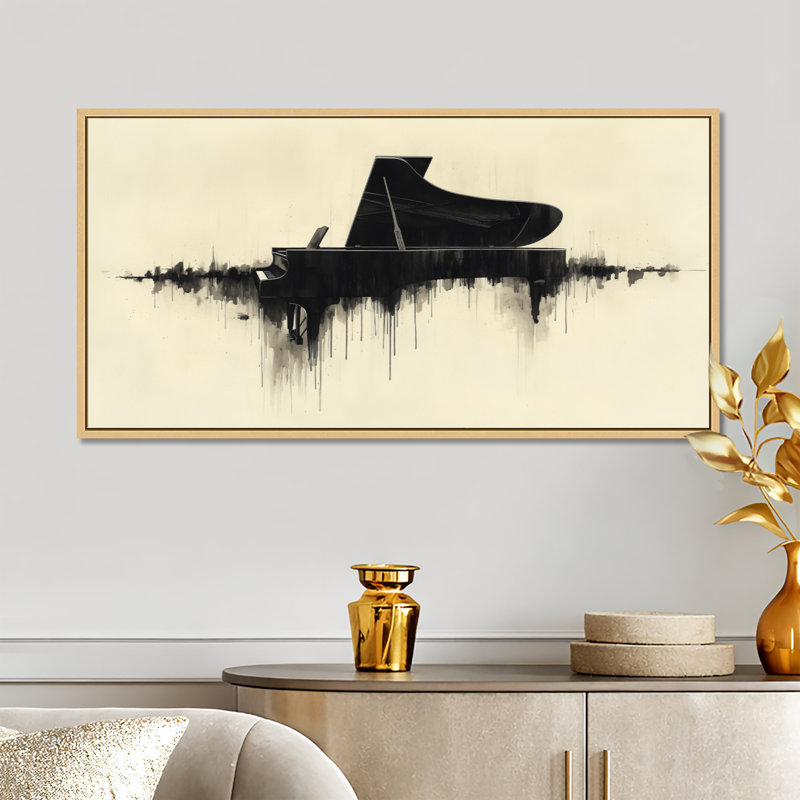«Black White Classical Piano II», reproduction d'art sur toile rétro, art mural musical, H 12 po x l 20 po
