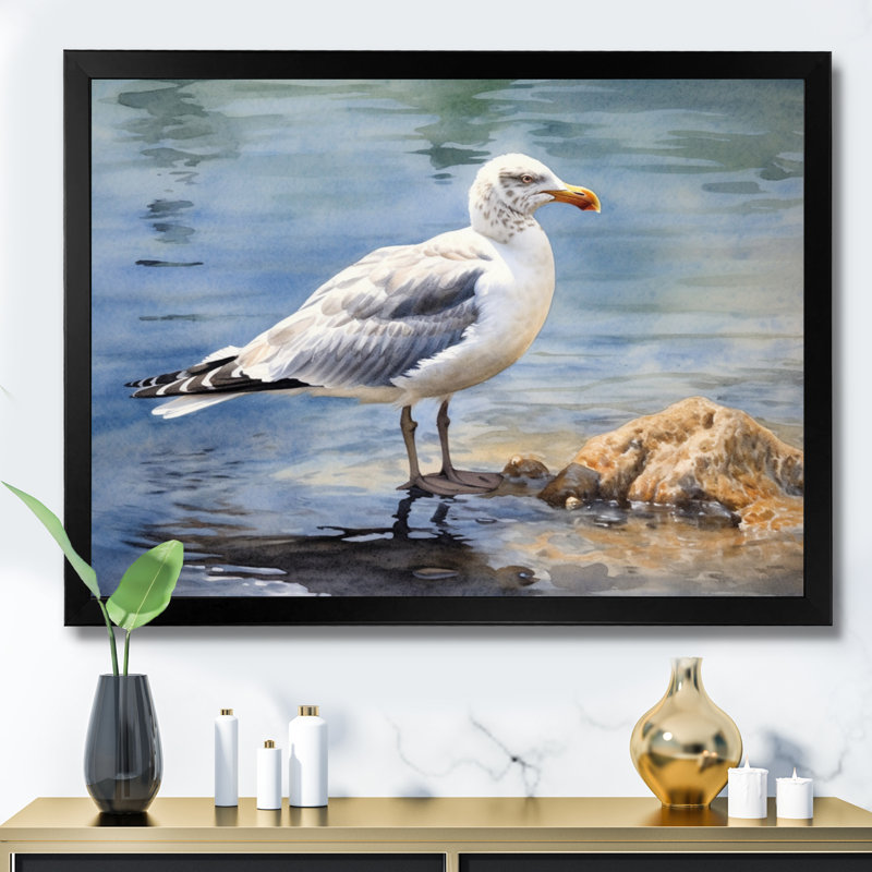 Veille de mouette III sur toile, Cadre simple noir, H 24 po x l 32 po x P 1 po