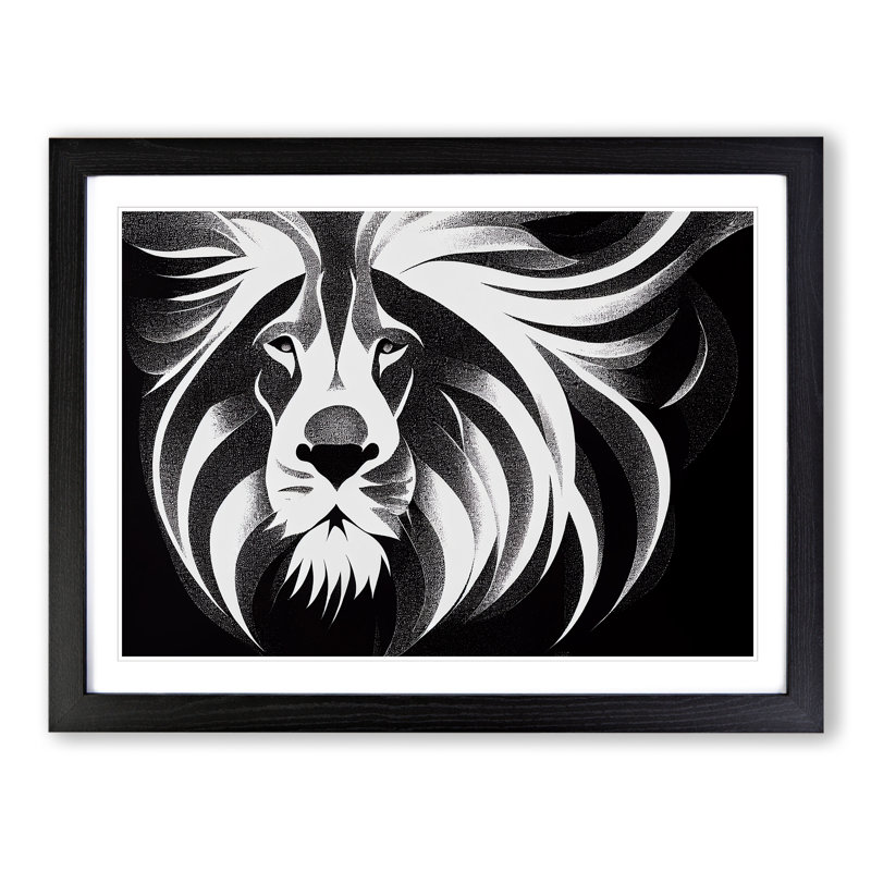 Effervescent Lion Abstract - Single Picture Frame Painting, 46cm H x 64cm W x 2cm D, Black