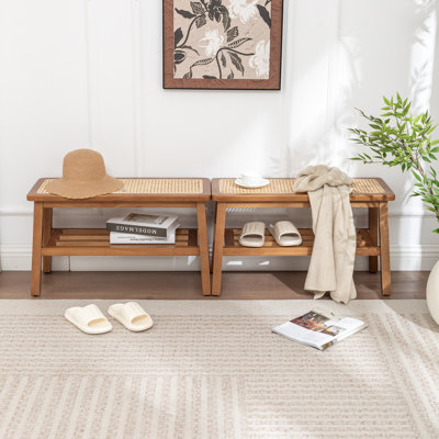 Banc de rangement en bois massif Charla