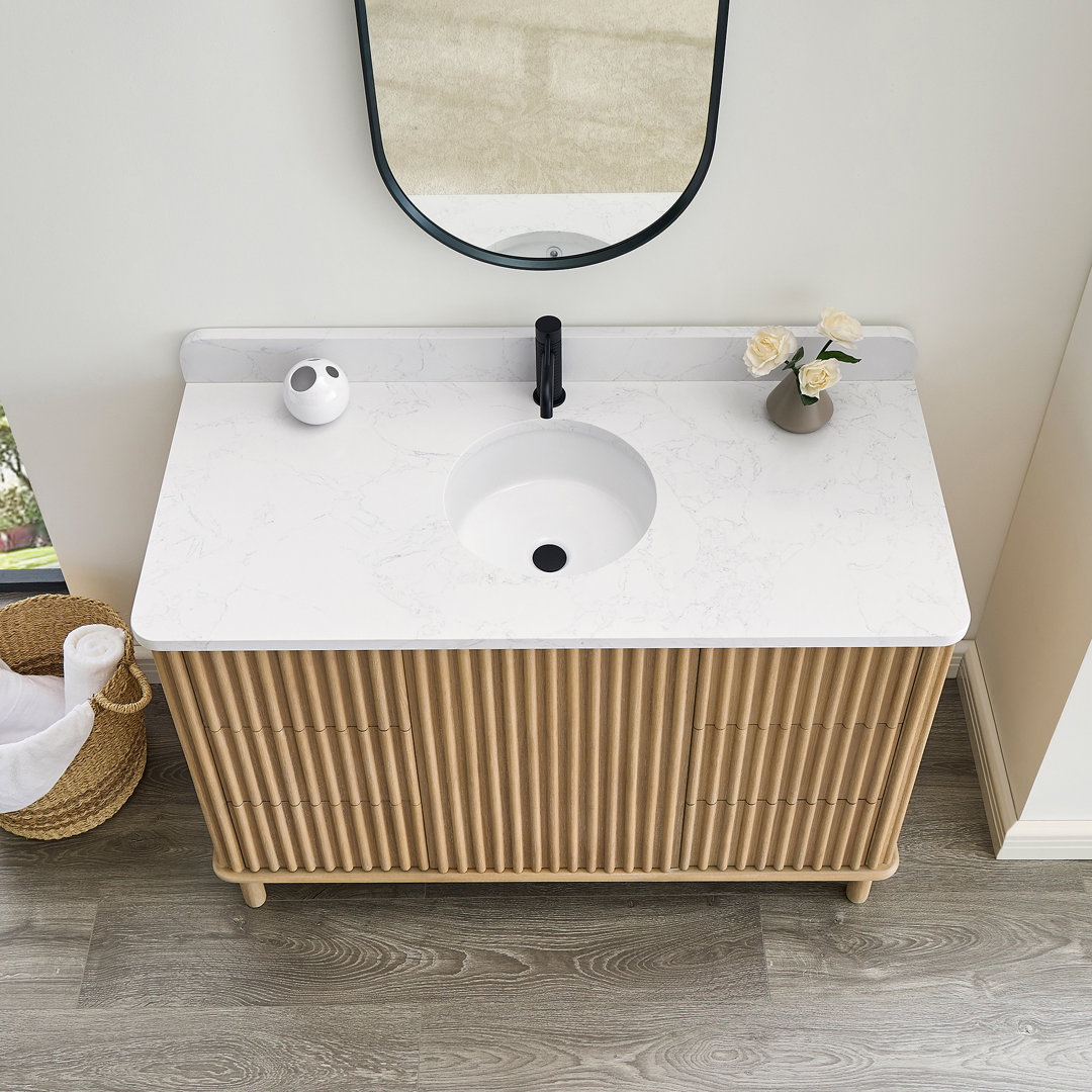 Seoul 48" Single Vanity in Washed Ash Grey with White Grain Composite Stone Top Ebern Designs