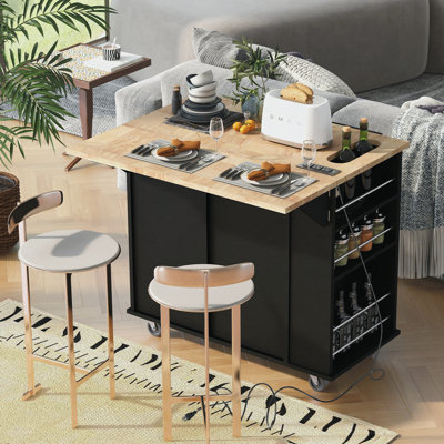 Kitchen Storage Island with Drop Leaf and Rubber Wood by Winston Porter
