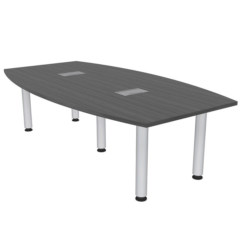 Table de conférence en forme de bateau à moteur avec pieds argentés, Nuit asiatique, Argent argent, L 84 po x l 48 po