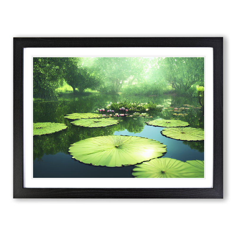 Blissful Water Lily Pond - Single Picture Frame Print, Black, 25cm H x 34cm W x 2cm D