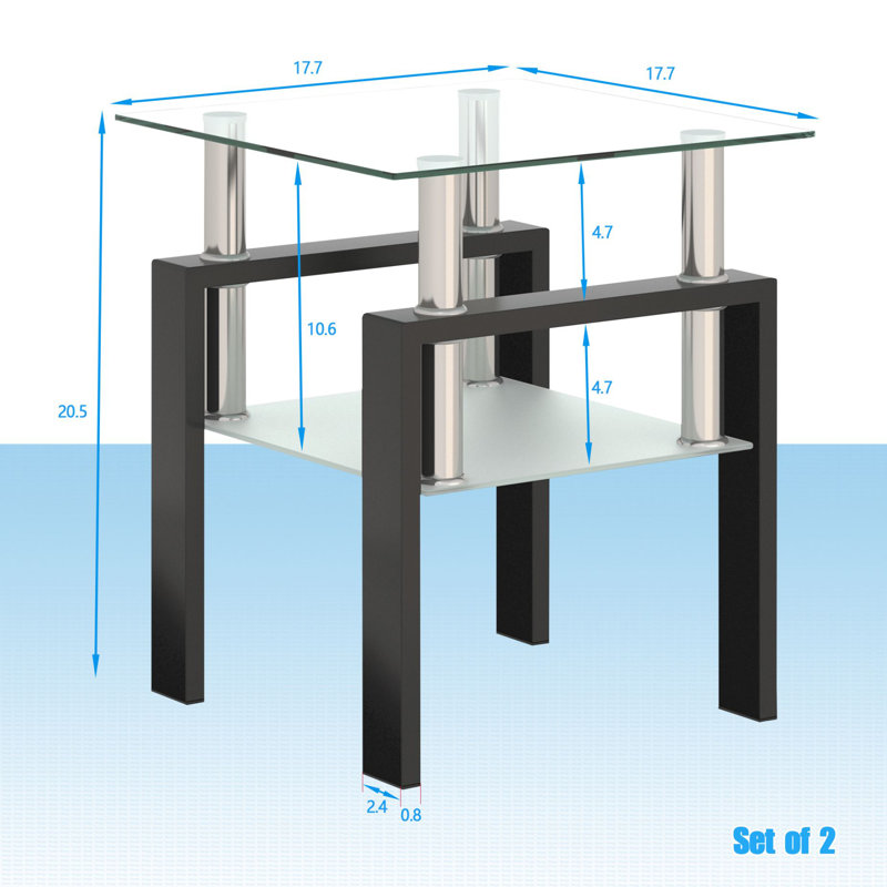 Ensemble de tables de bout en verre de 20,5 po de hauteur Euphrasie, Transparent, Noir