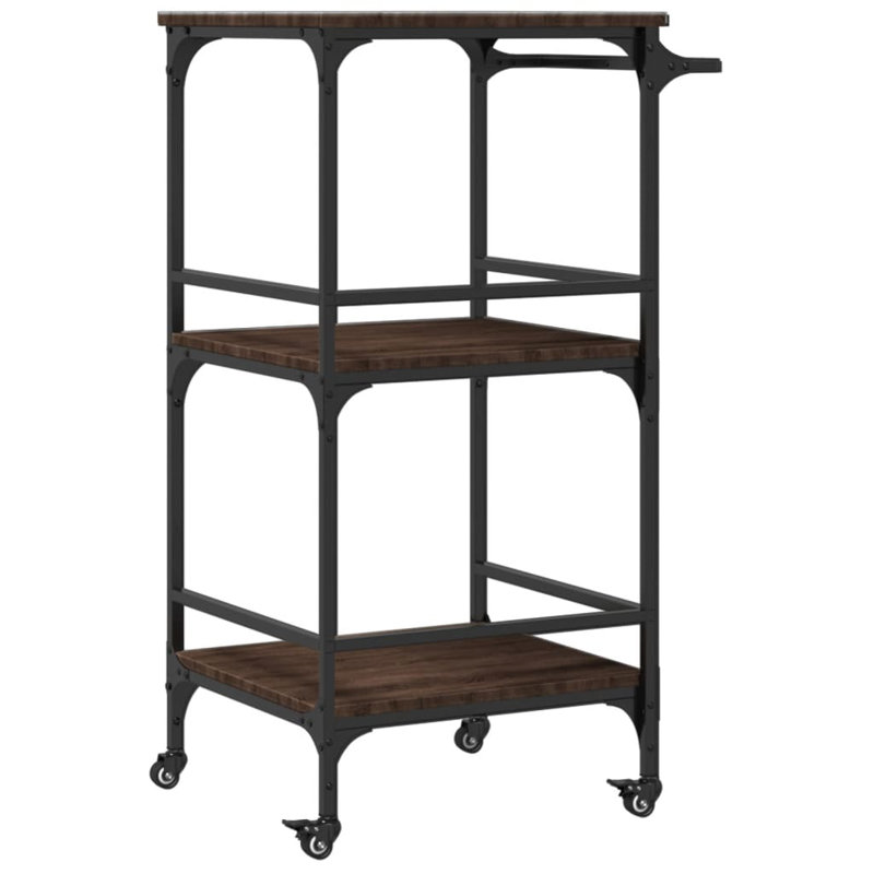 Nehls Metal Bar Cart, Brown Oak