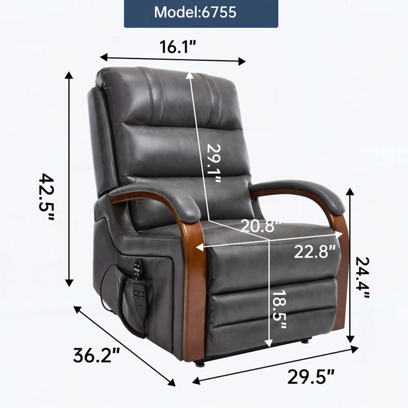 Power Lift Recliner Chair with Solid Wood Armrests, Heat Massage and Heavy Duty Motion Mechanism, Gray