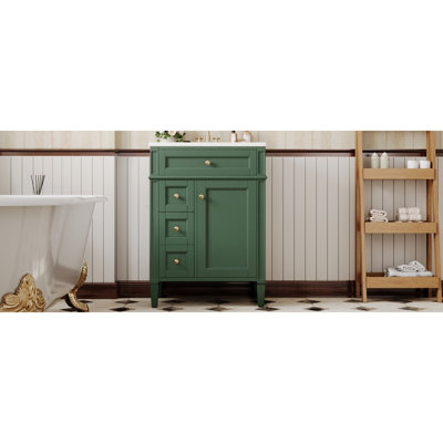 Meuble-lavabo 24 po avec lavabo supérieur, meuble-lavabo moderne avec 2 tiroirs et un tiroir basculant, meuble-lavabo simple