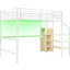 Lit mezzanine double en métal de couleur blanche avec bureau, escalier de rangement, petite armoire et DEL, fonctionnel et durable-1509805824
