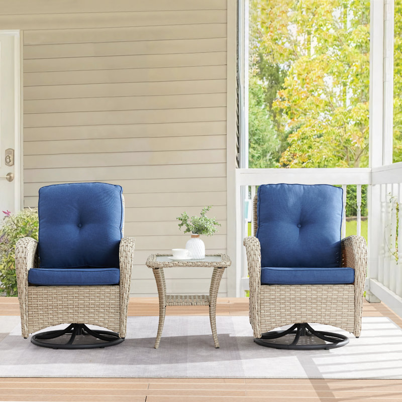 Ensemble de conversation pour 2 personnes avec coussins Aluel, Bleu, gris