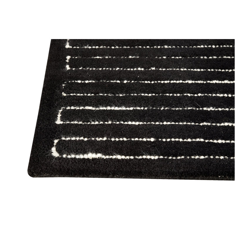 Patchwork en laine/coton noir noué à la main Tapis décoratif, Carré 5 pi 6 po x 7 pi 10 po