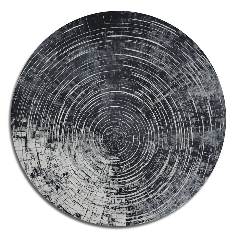 «Celestial Balance Wood Slide», art mural rond éclectique moderne, art mural contemporain en métal rond, H 36 po x l 36 po