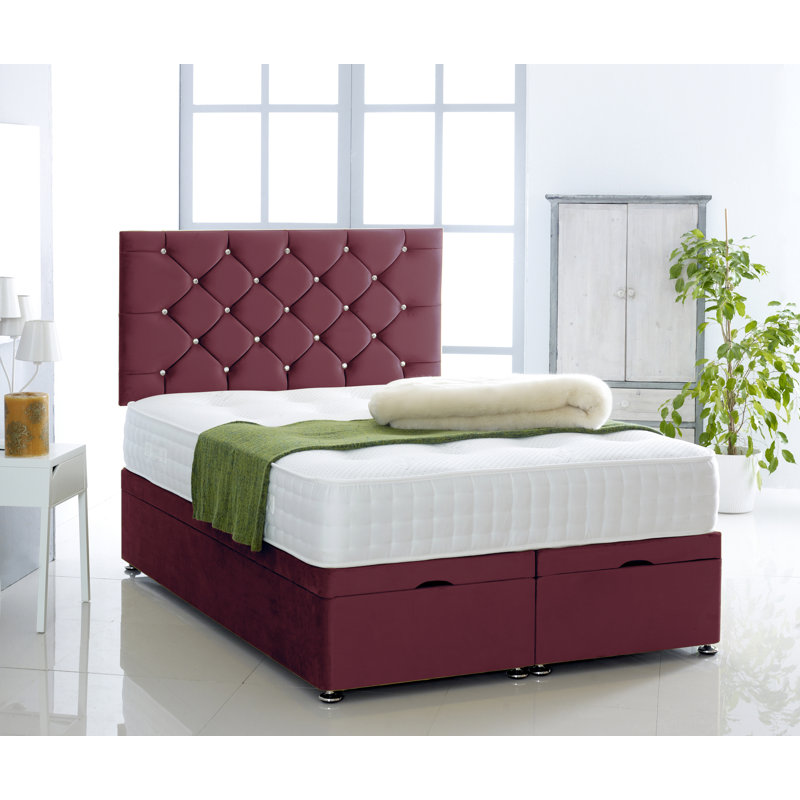 Ted Upholstered Ottoman Storage Bed, Double (4'6), Burgundy