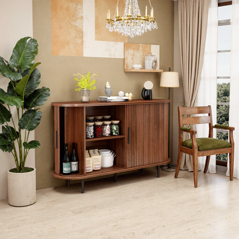 Buffet Boho avec portes coulissantes, buffet de rangement Curvy Edge
