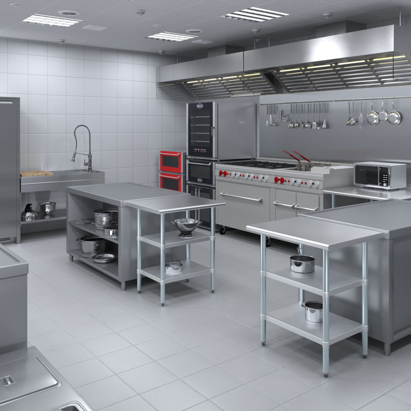 Stainless Steel Work Table with Galvanized Shelves