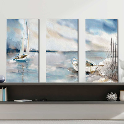 " Panoramic Coast " by Laura Mexia 3 Piece Art Watercolor Painting