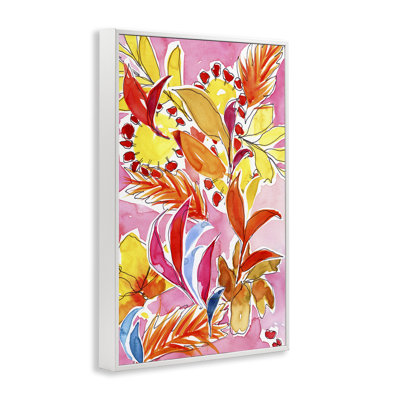 Art botanique orange sur giclée rose par Victoria Barnes