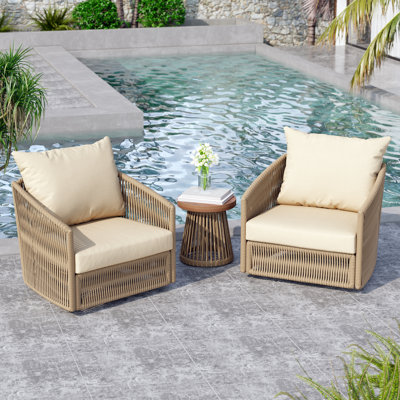 Swivel Patio Chair Set with Cushions and End Table