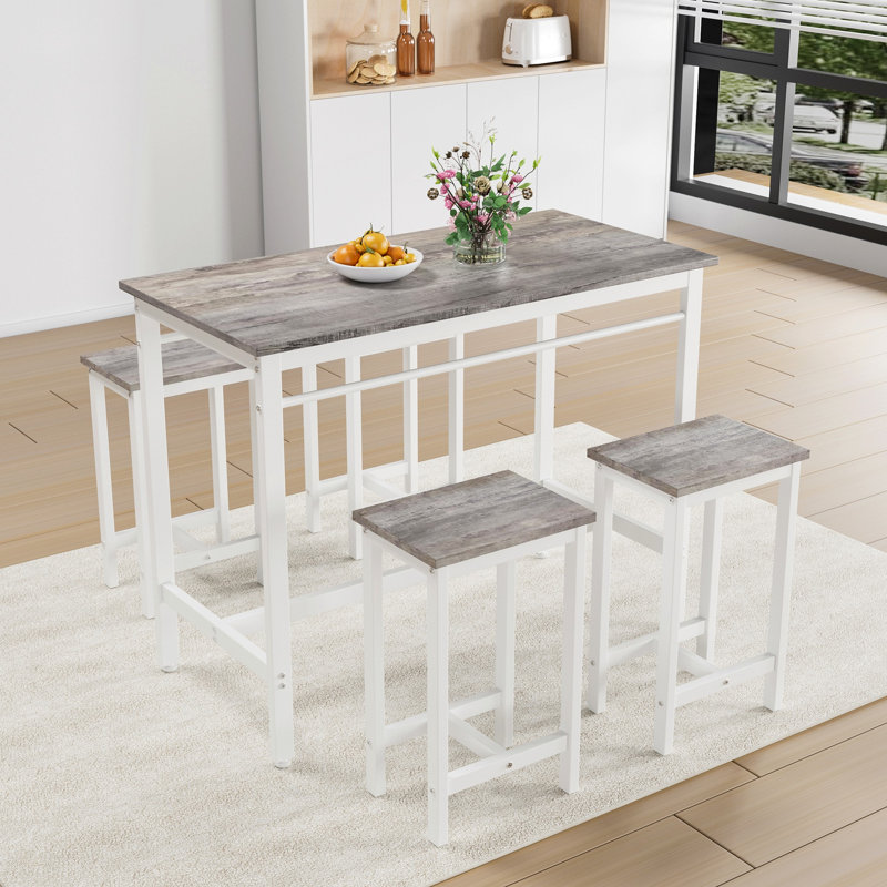 Ensemble de table de bar 5 pièces 5 pièces, avec structure en métal et panneau de fibres à densité moyenne, chêne blanc, L 47,5 po x l 23,7 po x H 35,5 po.