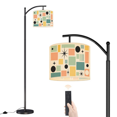 Arc Floor Lamp with Adjustable Lampshade Mid Century Modern Geometric Standing Lamp 3 Color Temperatures Dimmable Tall Pole Lamp with Foot Switch for Bedroom