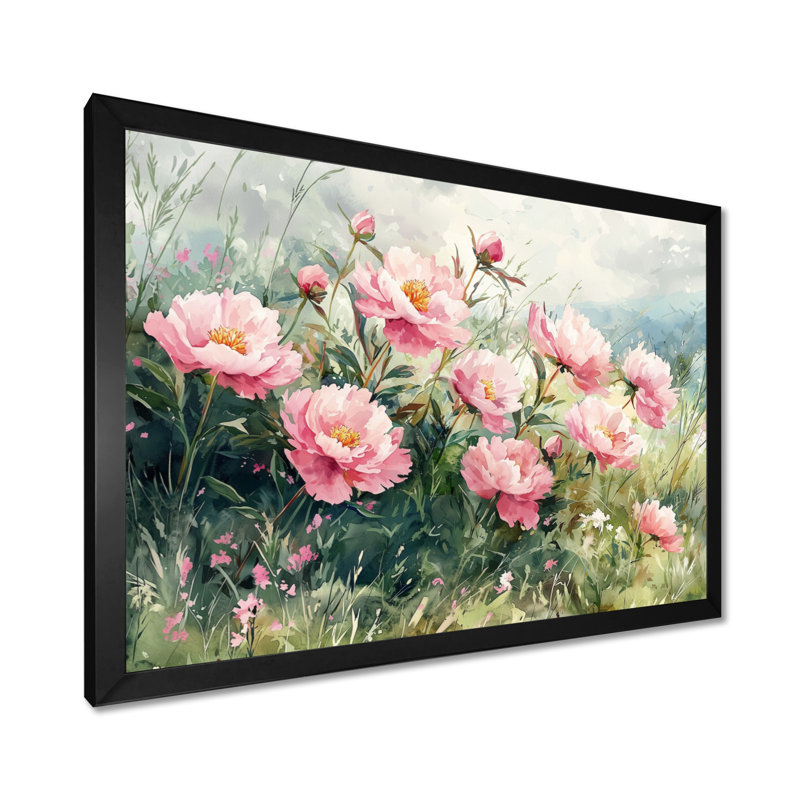 Melvina, pivoines et prairie d'été I - pivoines, art mural, Reproduction encadrée d'une seule photo, Noir, noir, noir, noir
