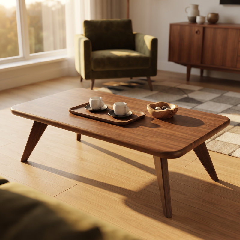 Table basse rectangulaire Petra en noyer massif - Table basse artisanale de style moderne du milieu du siècle, disponible en plusieurs dimensions.