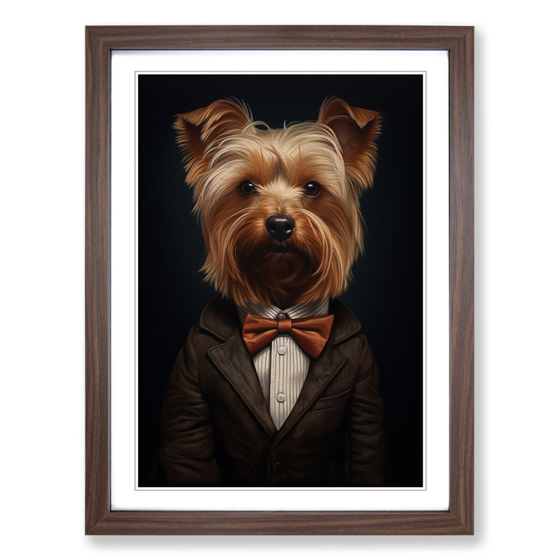 XYZ-FRM-V1223-1722 Yorkshire Terrier In A Suit Painting No.4 - Single Picture Frame Print on Wood, 64cm H x 46cm W x 2cm D