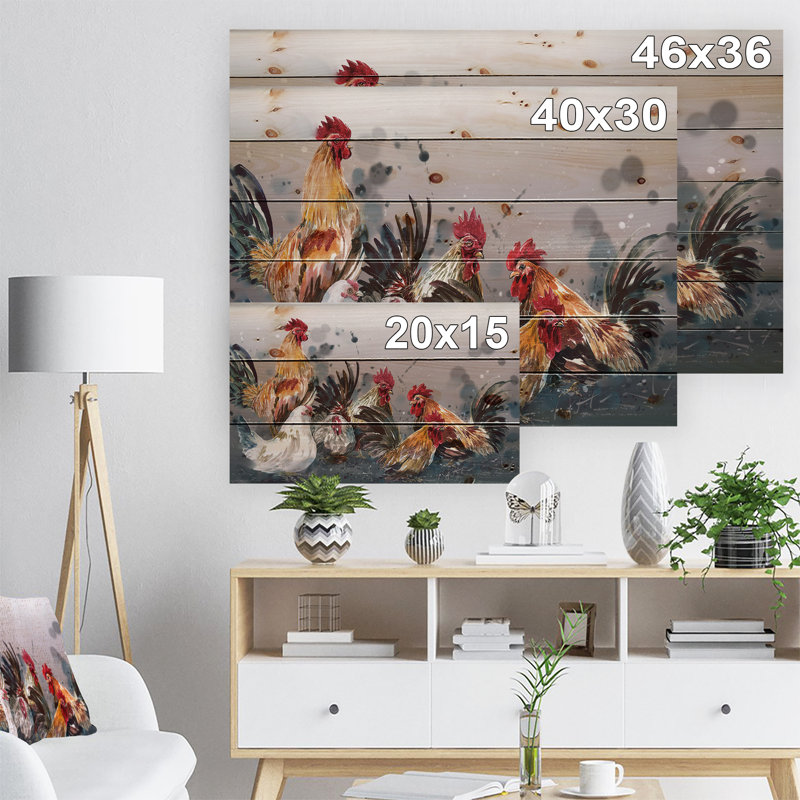 «Farmhouse Group of Rooster», impression, H 15 po x l 20 po x p 1 po, Bois