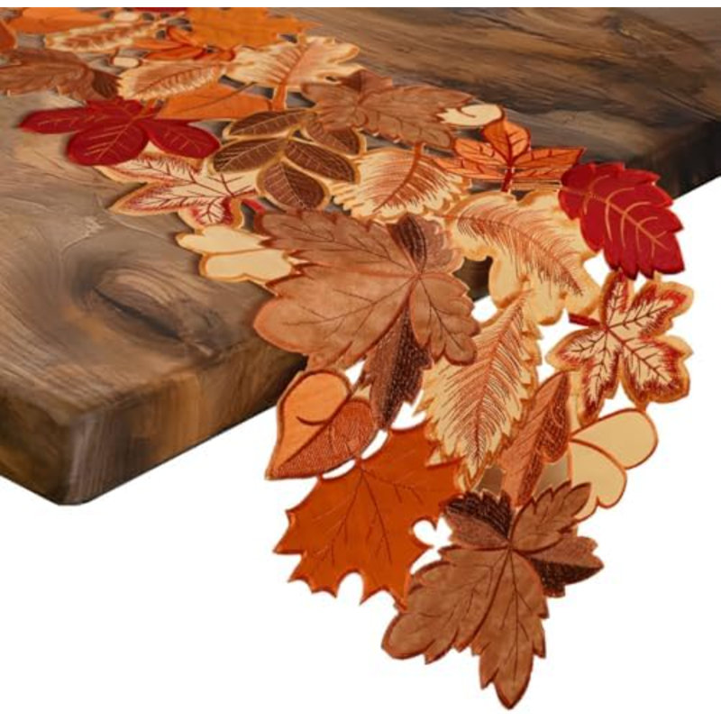 Fall Table Runner 120 Inches Long Autumn Maple Leaf Embroidered Runner