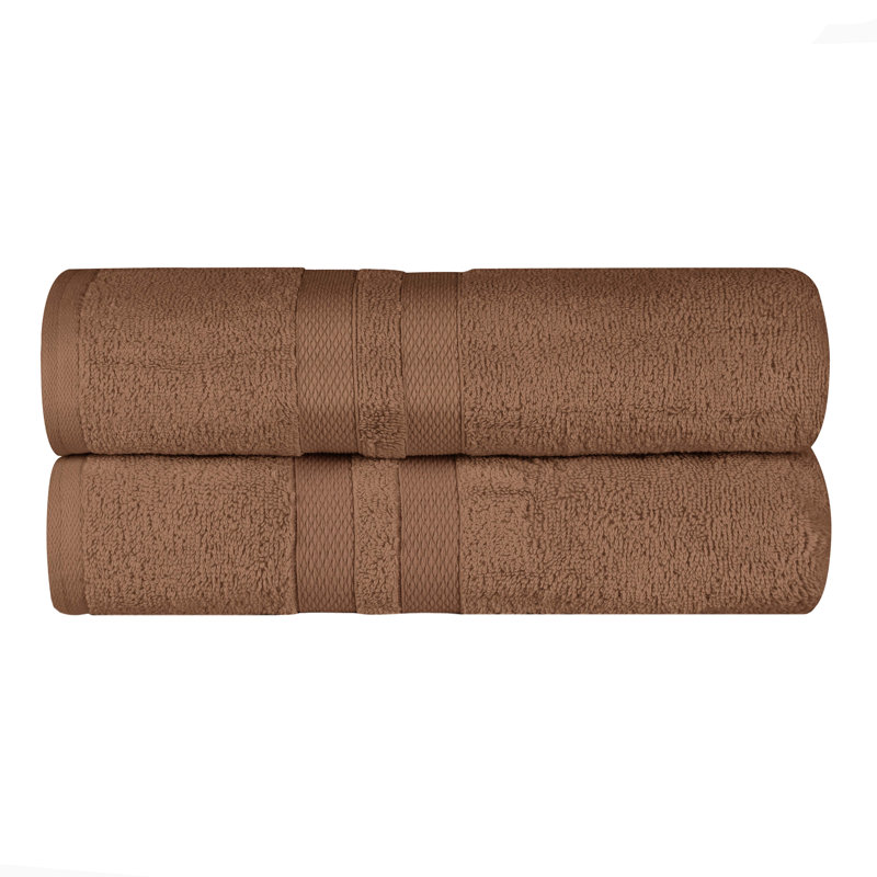 Ultra-Soft Cotton Solid Double Line Dobby Border Medium Weight Quick-Dry Bath Towel, Chocolate