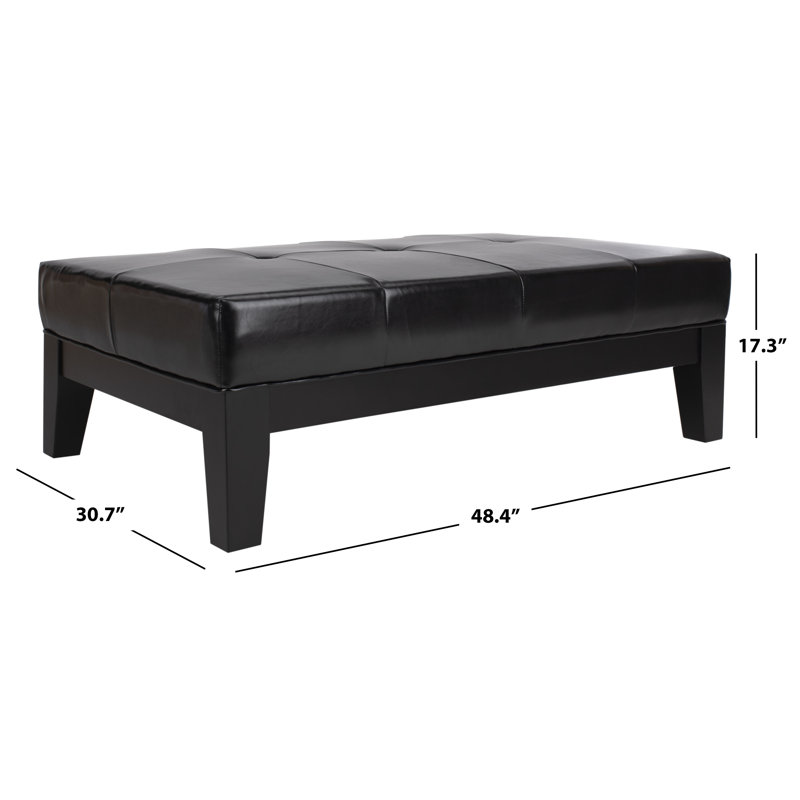 Black Tufted Leather Cocktail Ottoman with Beech Wood Frame