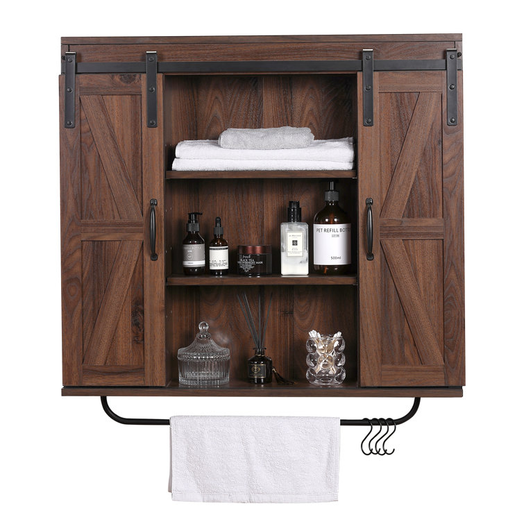 Gracie Oaks Wall Mount Bathroom Cabinet with 2 Adjustable Shelves, Medicine  Cabinet with Sliding Barn Door