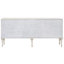 Élégante console blanc perle et argent avec armoire à loquet magnétique et porte en verre au design orné