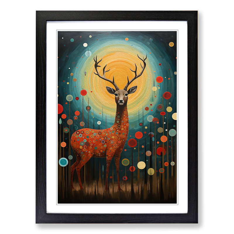 Deer Dadaism - Single Picture Frame Print on Wood, Black Framed, 34cm H x 25cm W