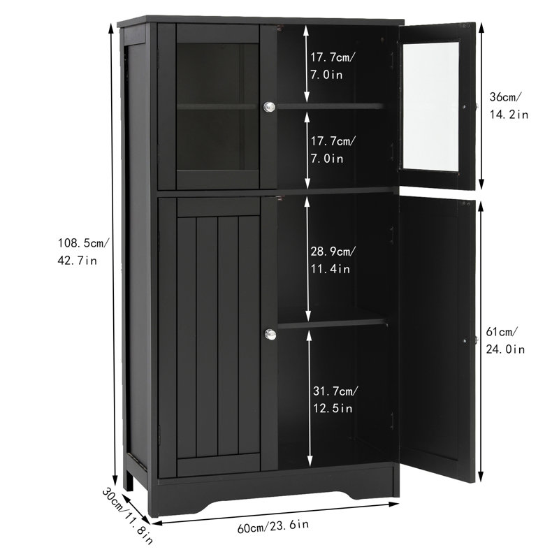 Armoire de rangement Somerville avec 2 portes en verre et 2 portes en bois, Noir