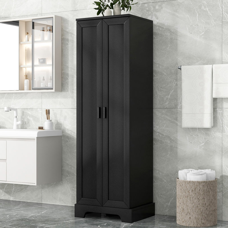 Armoire de rangement avec deux portes pour la salle de bain, Noir