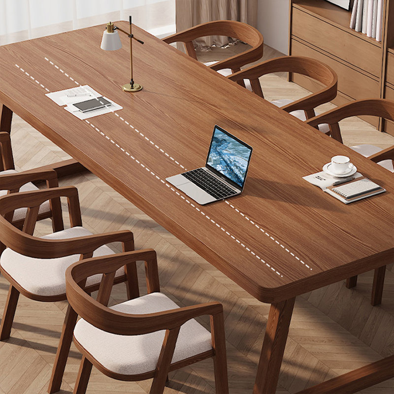 Nut-brown Rectangular Solid Wood desk, 29.53" H x 94.49" W x 39.37" D