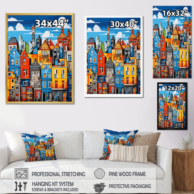 «Krittika City Copenhagen Popart II», reproduction sur toile, Cadre photo noir, H 20 po x l 12 po x P 1 po
