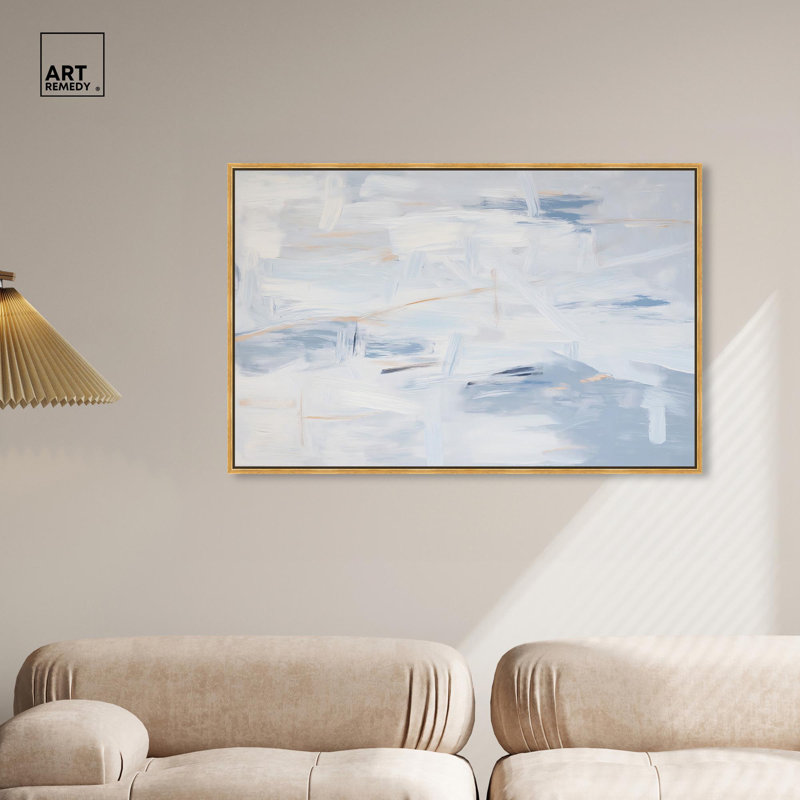 Art Remedy, toile abstraite neutre, H 25 po x l 37 po, Cadre flottant blanc