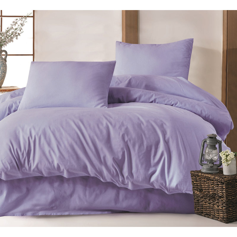 Ensemble de housse de couette 3 pièces en mélange de coton, Housse de couette grand + 2 taies décoratives, Lilas