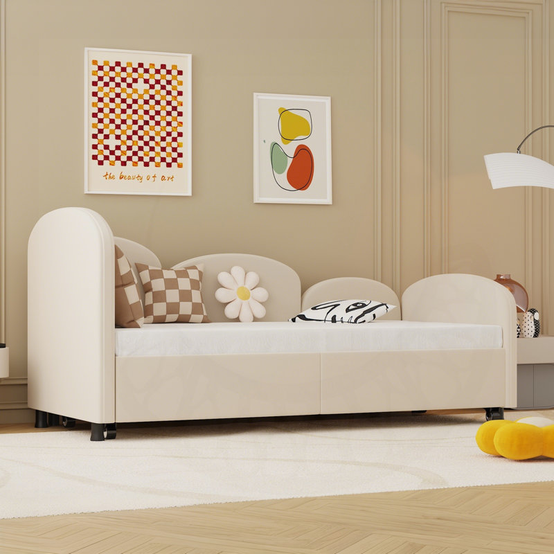 Canapé-lit moderne simple avec rangement supplémentaire et revêtement doux pour la chambre à coucher et le salon, Beige