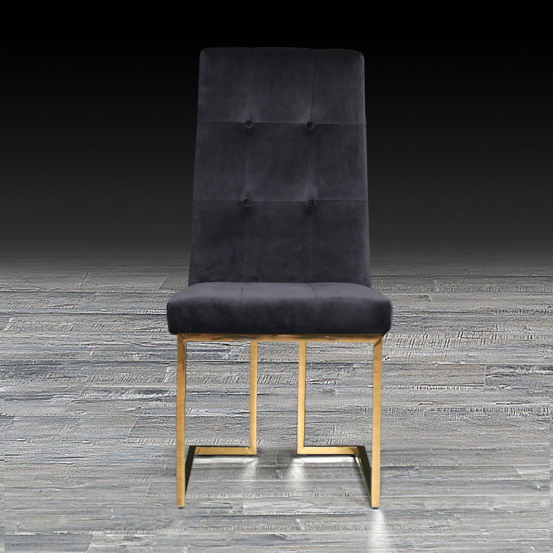19'' H Velvet Upholstered Side Chair, Golden, Black