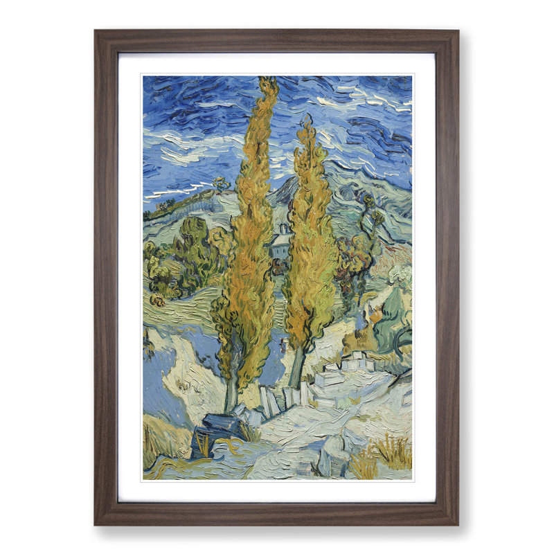 Landscape with Trees by Vincent Van Gogh - Picture Frame Painting, 90cm H x 65cm W x 2cm D, Walnut Framed