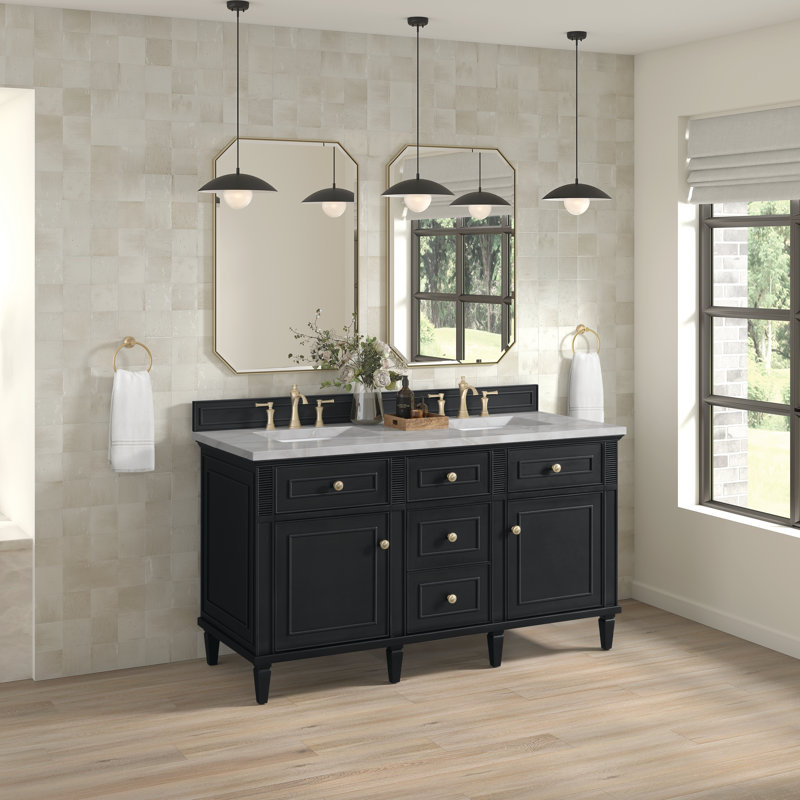 Lorelai 60'' W Double Vanity, Black Onyx, Victorian Silver Silestone, 8" Widespread