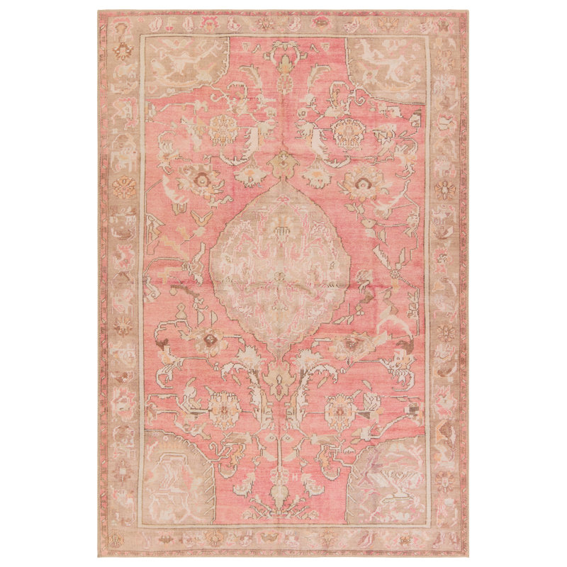 Dalin Machine Washable Power Loomed Performance Pink/Beige Rug, Rectangle 8' x 10'